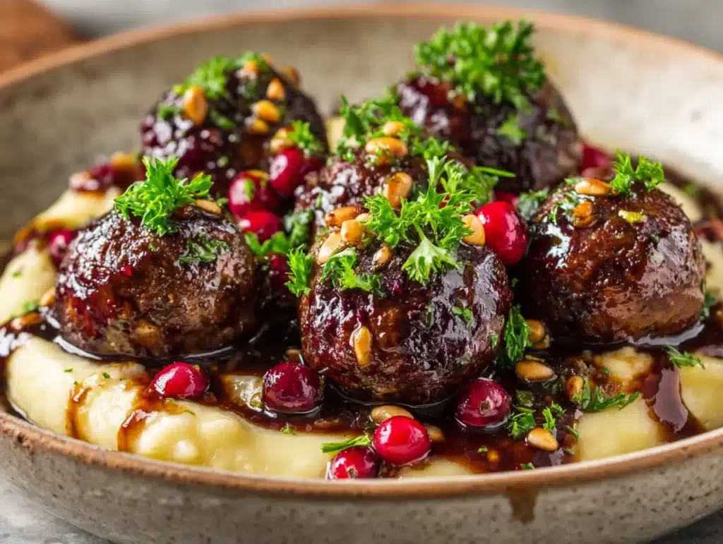 cranberry balsamic meatballs - featured image