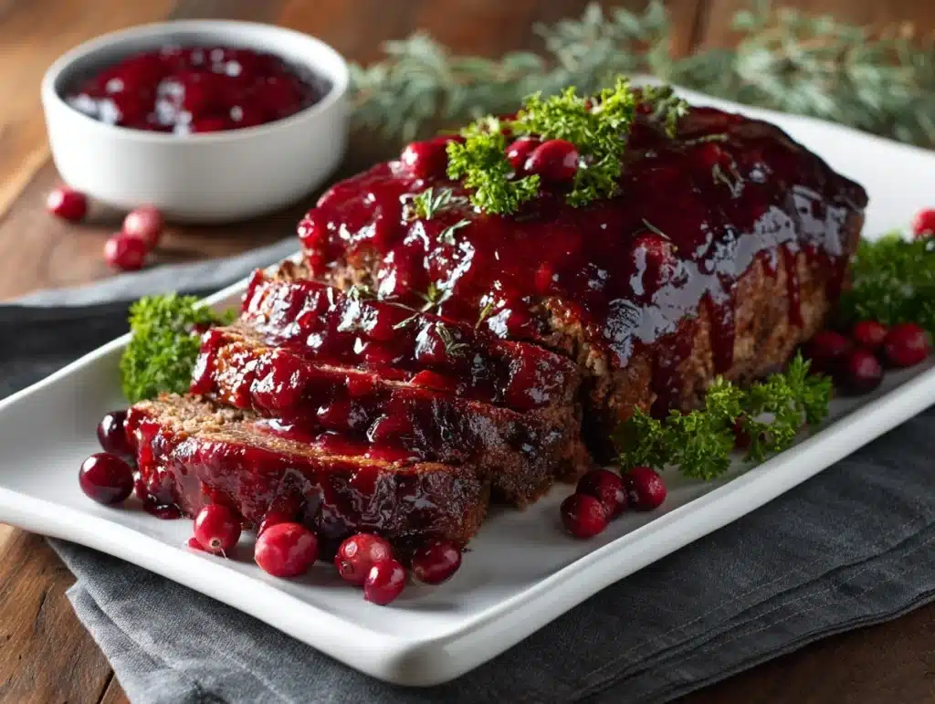 cranberry sauce glazed meatloaf - featured image
