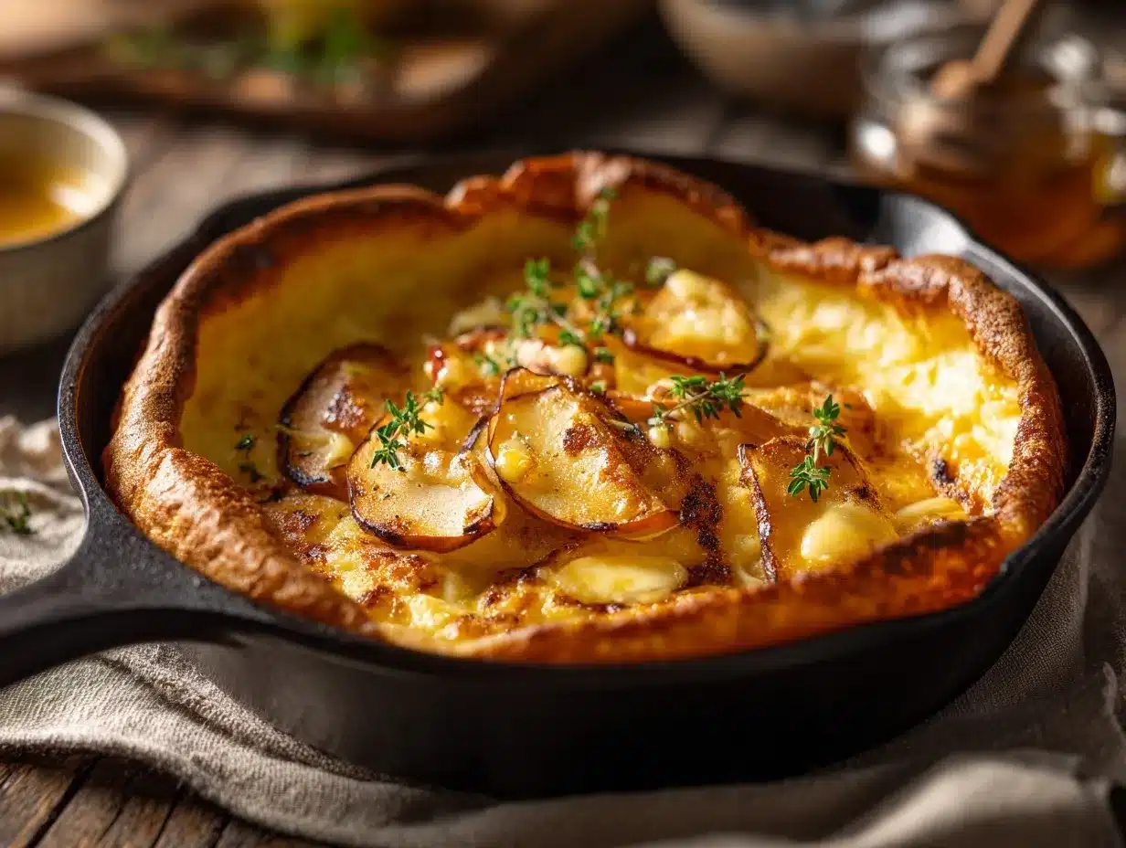 Dutch baby with caramelized apples and Brie preparation steps