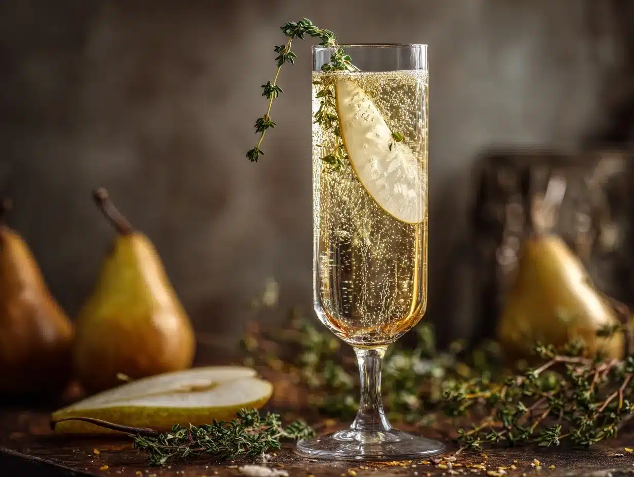 Pear and Thyme Champagne Cocktail preparation steps