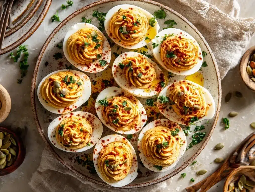 Pumpkin Hummus Deviled Eggs - featured image