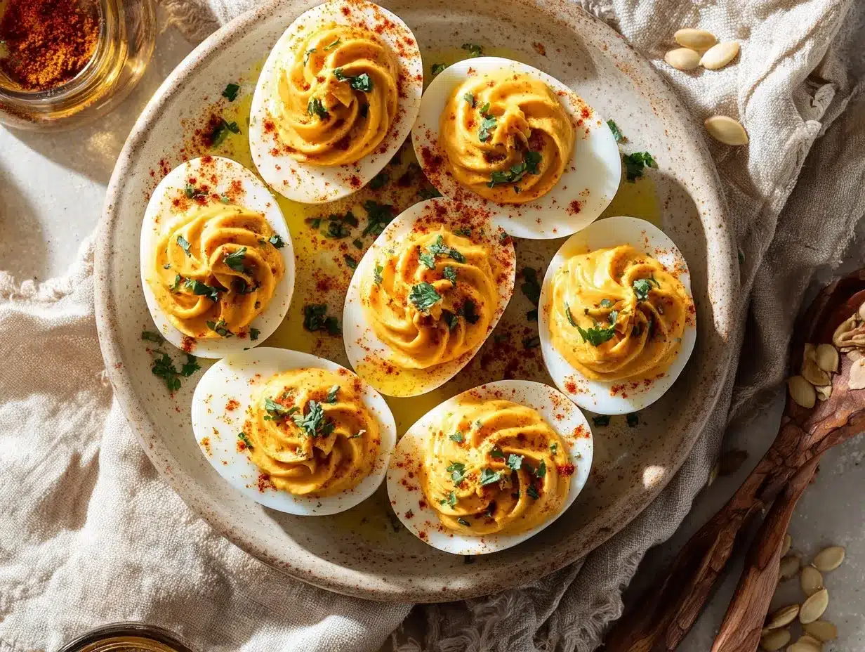 Pumpkin Hummus Deviled Eggs preparation steps