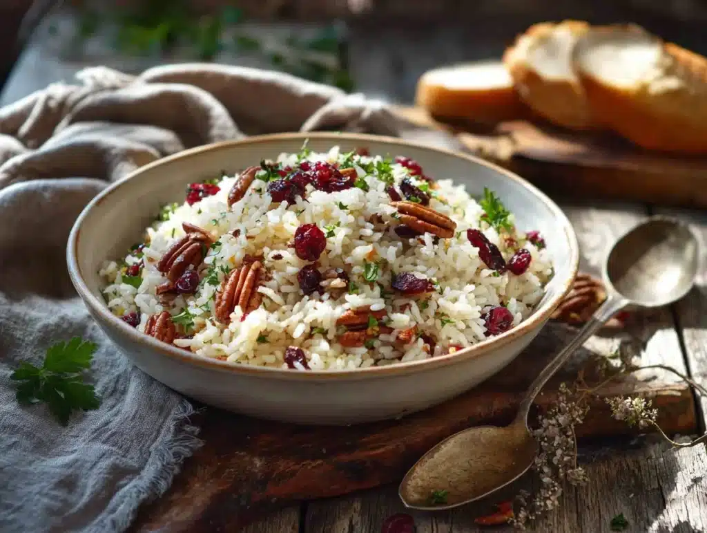 savory cranberry pecan rice pilaf - featured image