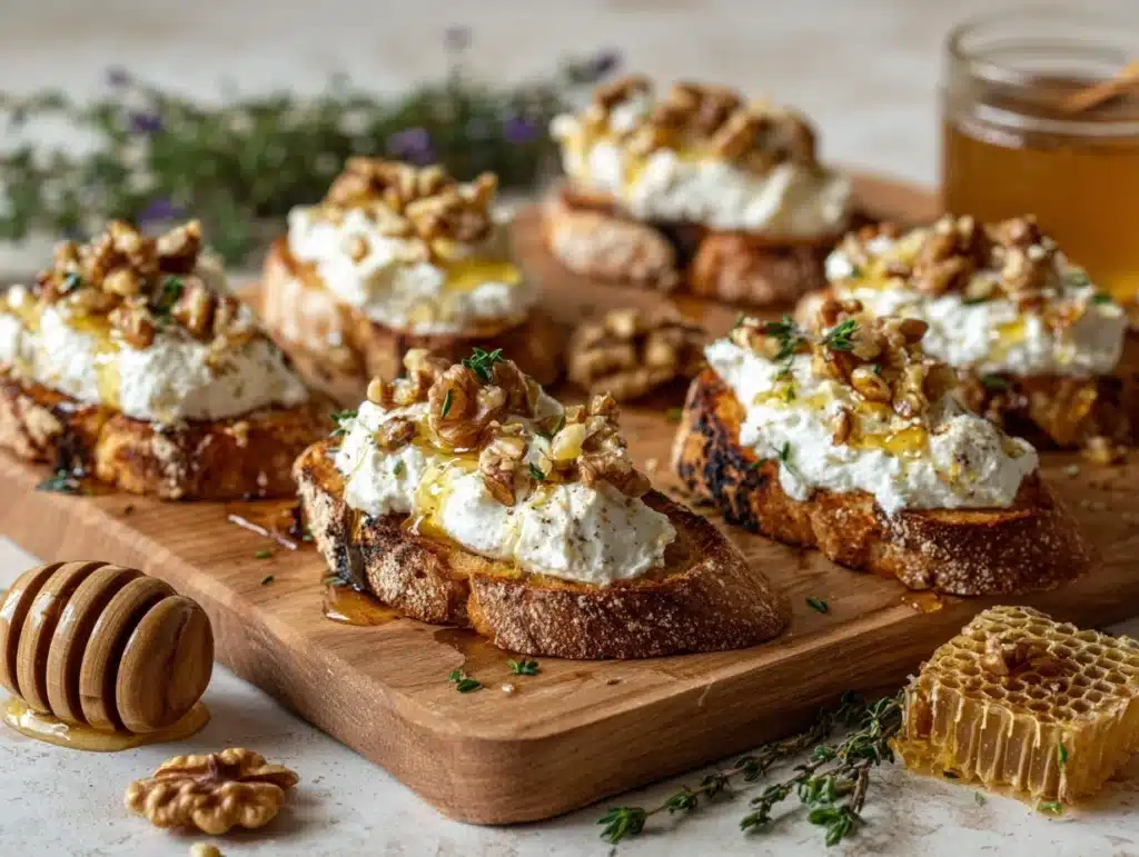 truffle honey ricotta crostini - featured image
