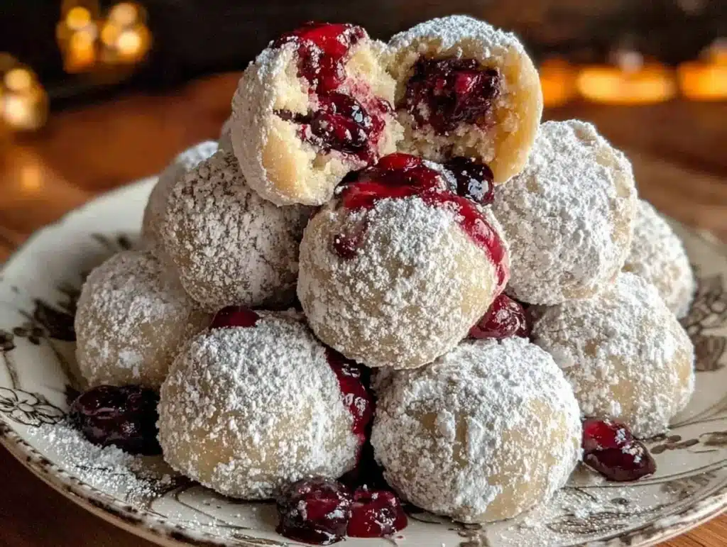 blueberry almond snowball cookies - featured image