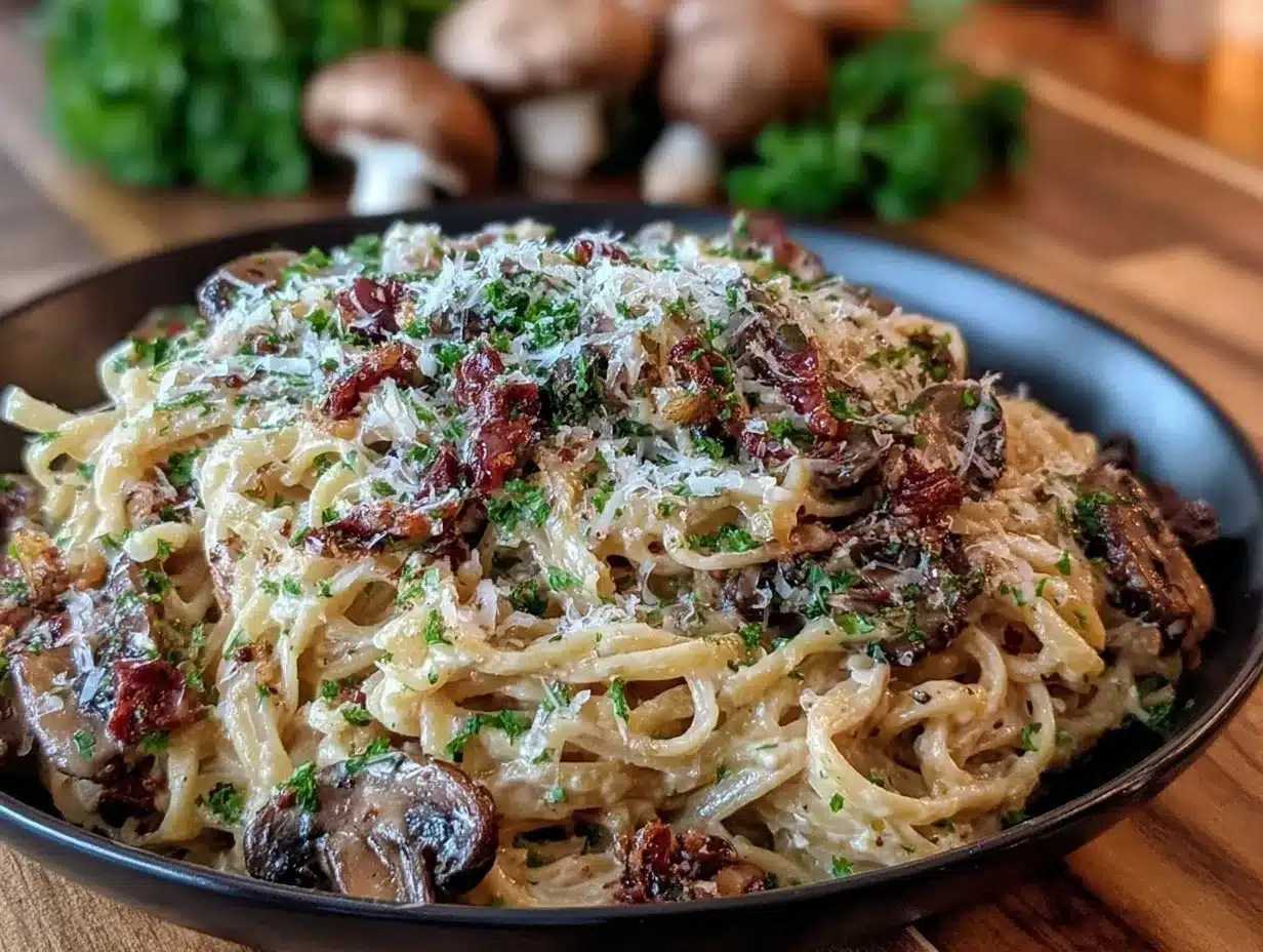 caramelized leek and mushroom pasta preparation steps