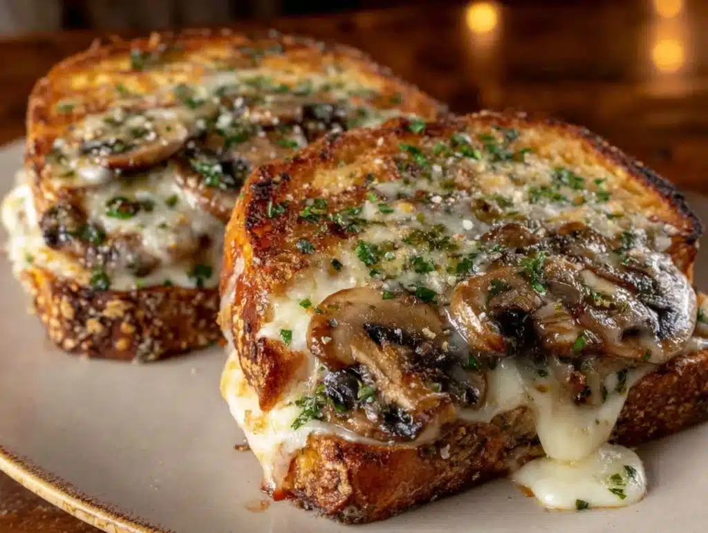 cheesy swiss mushroom melt sandwich - featured image