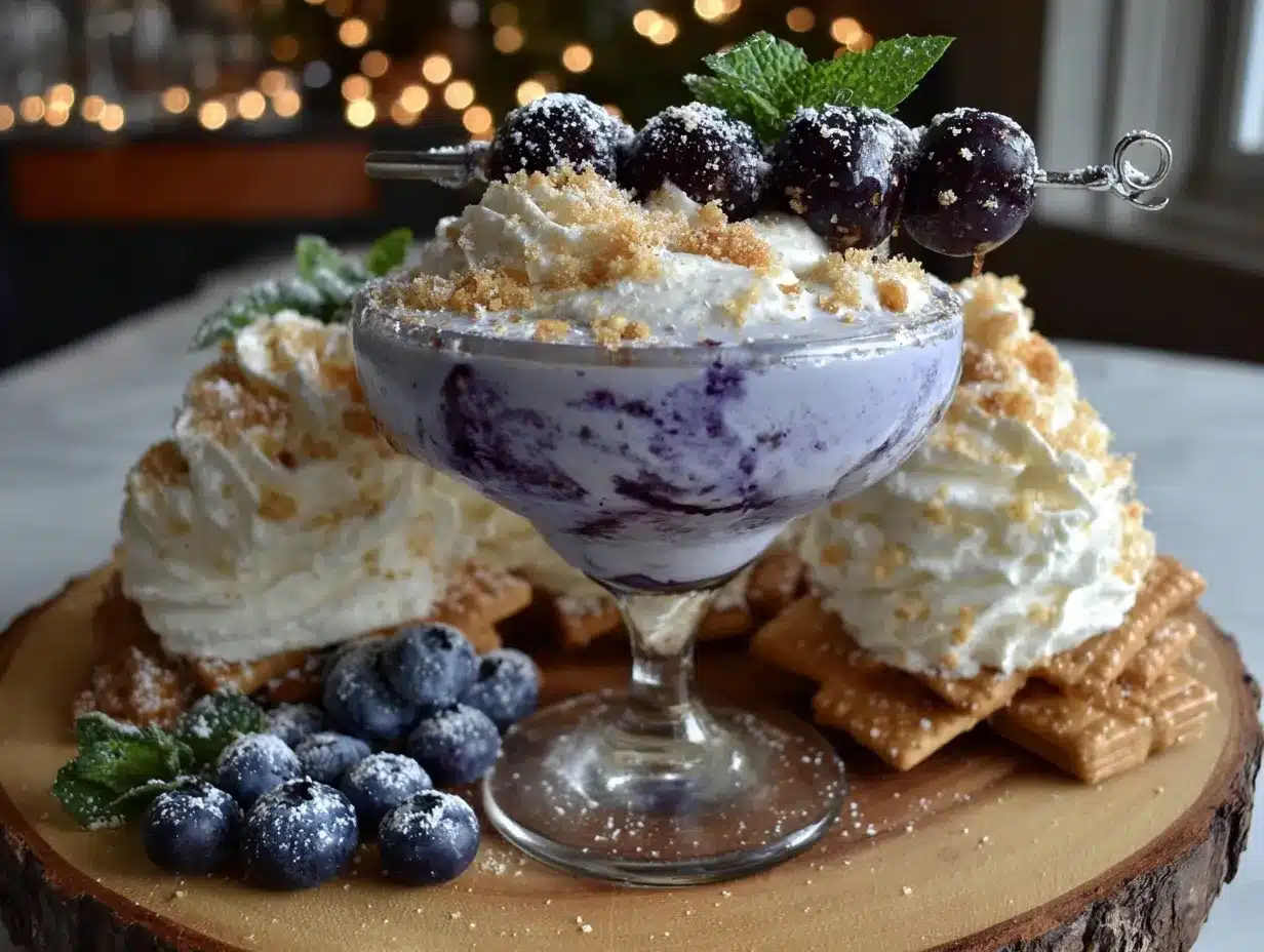 creamy frosted blueberry cheesecake martini preparation steps