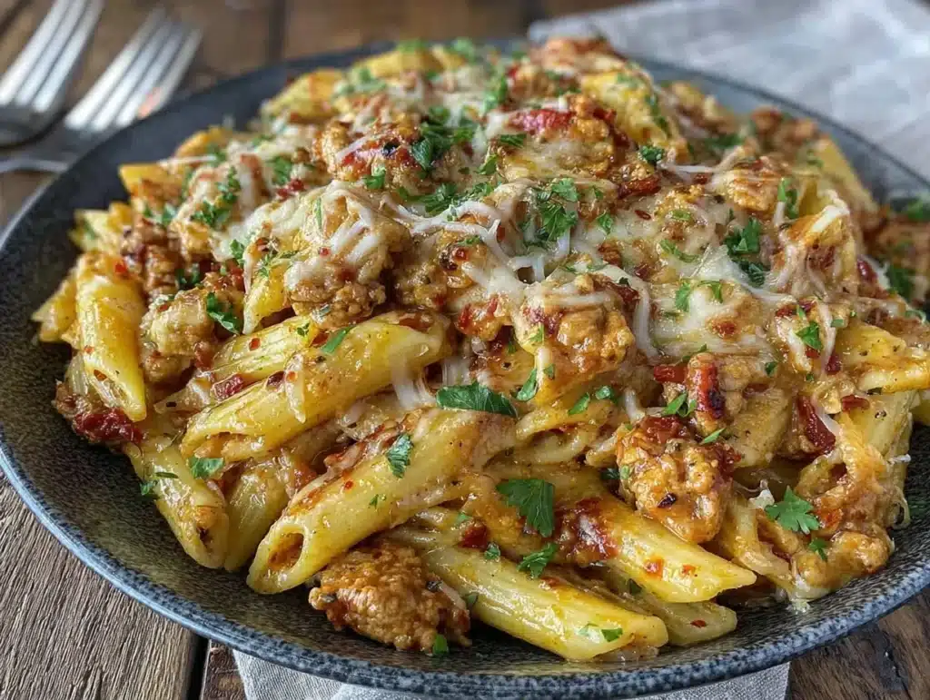 creamy ground turkey pasta bake - featured image