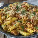 creamy ground turkey pasta bake - featured image