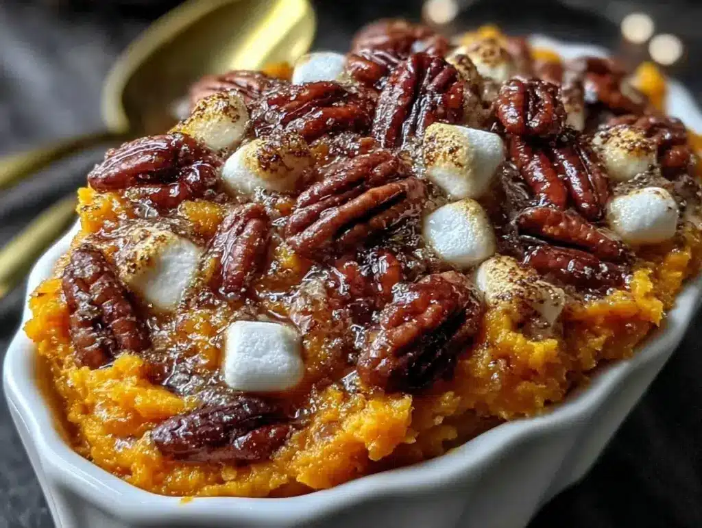 creamy maple sweet potato casserole - featured image