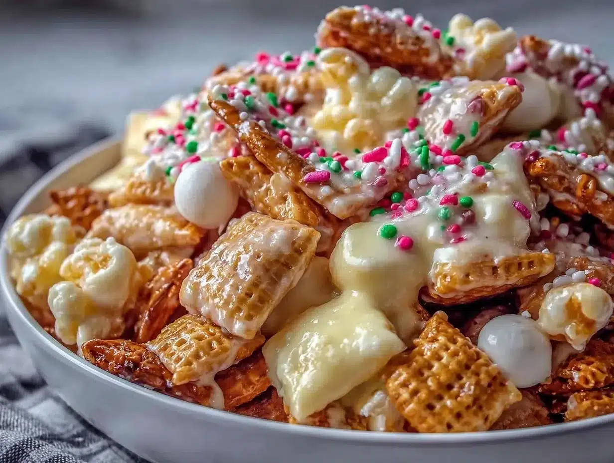 Creamy White Chocolate Reindeer Chow preparation steps