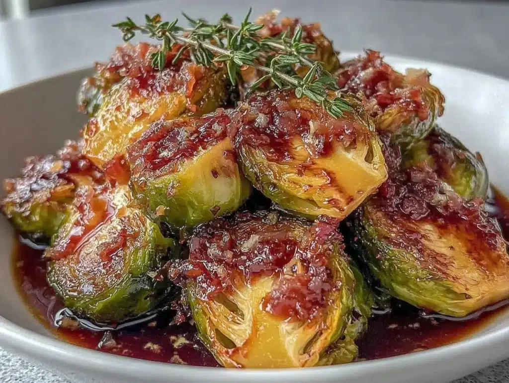 crispy honey balsamic brussels sprouts - featured image