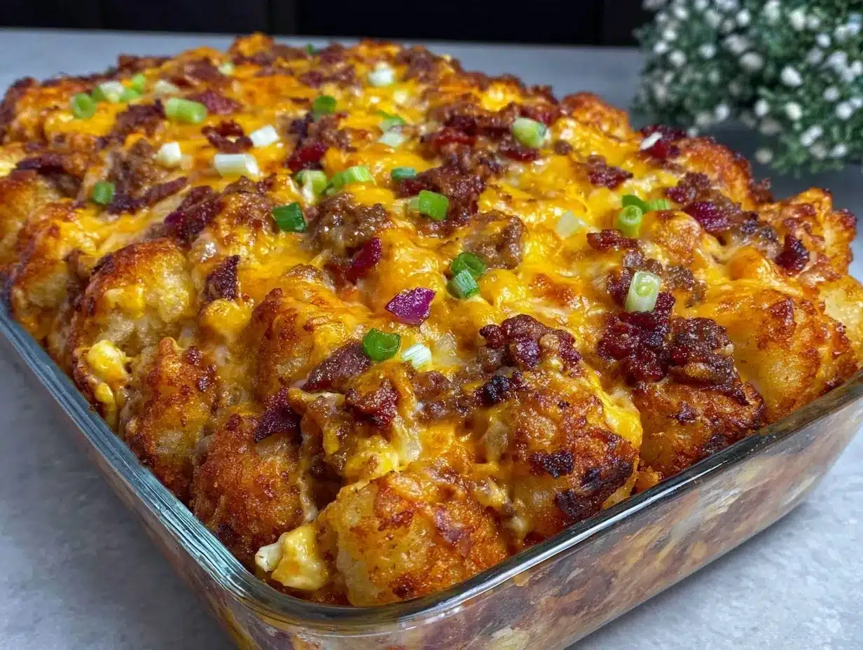 crispy loaded tater tot breakfast casserole preparation steps