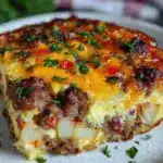 crispy sausage breakfast casserole - featured image