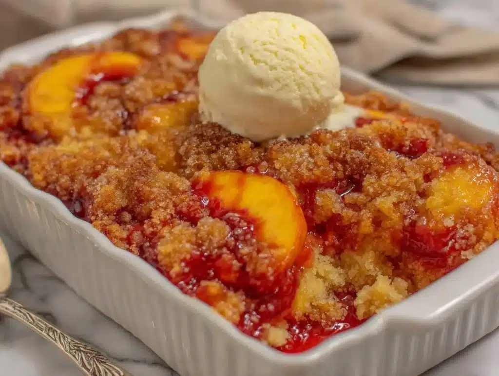 dairy-free peach cobbler - featured image