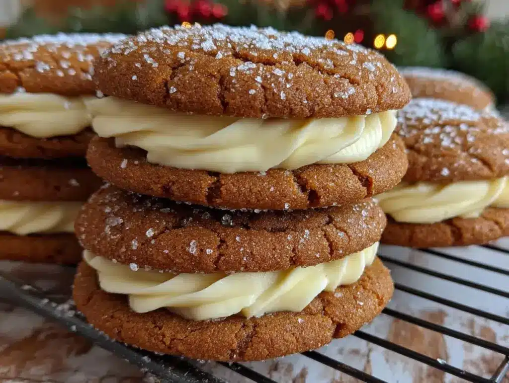 gingerbread crinkle cookie sandwiches - featured image