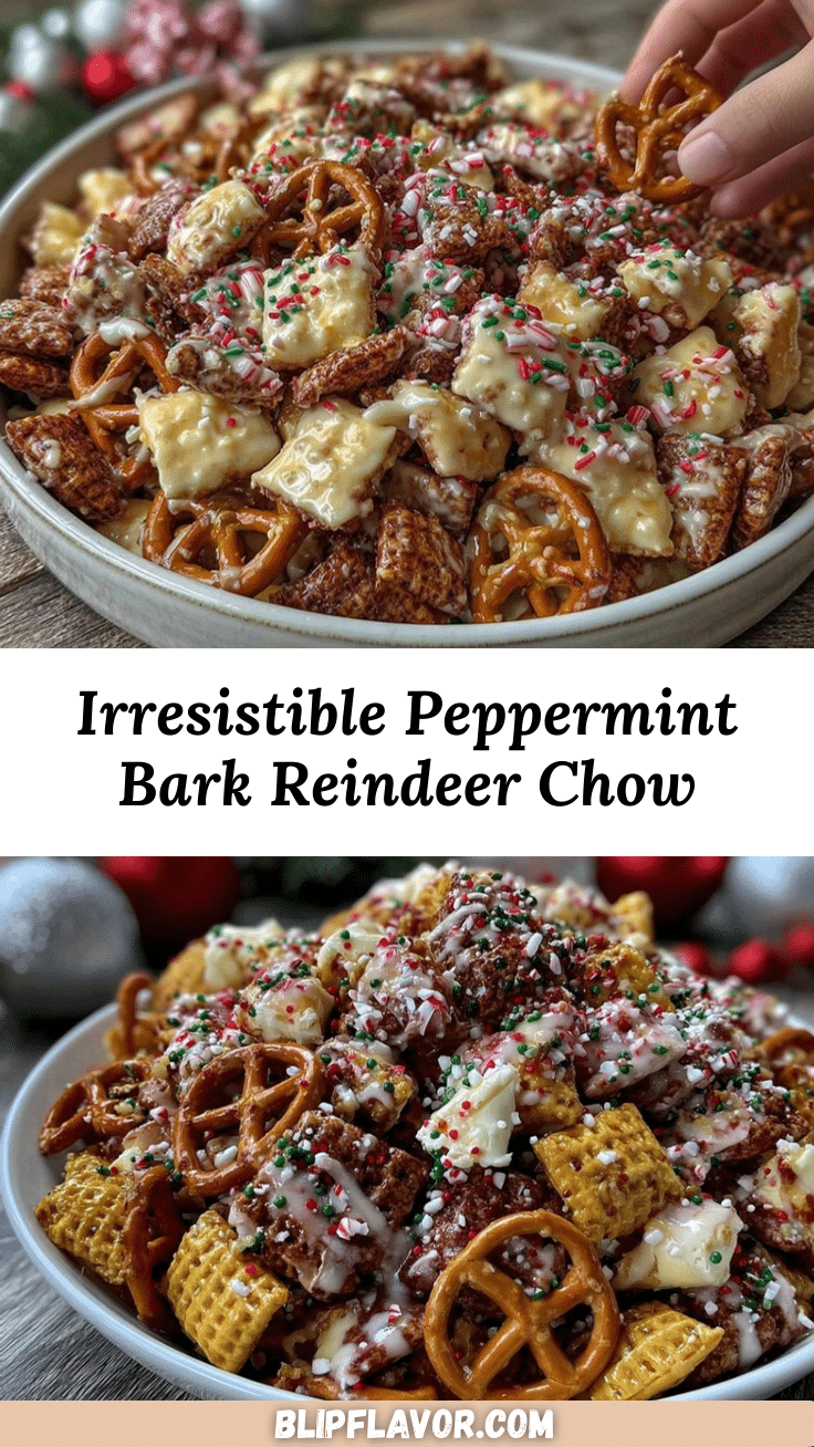 Peppermint Bark Reindeer Chow recipe