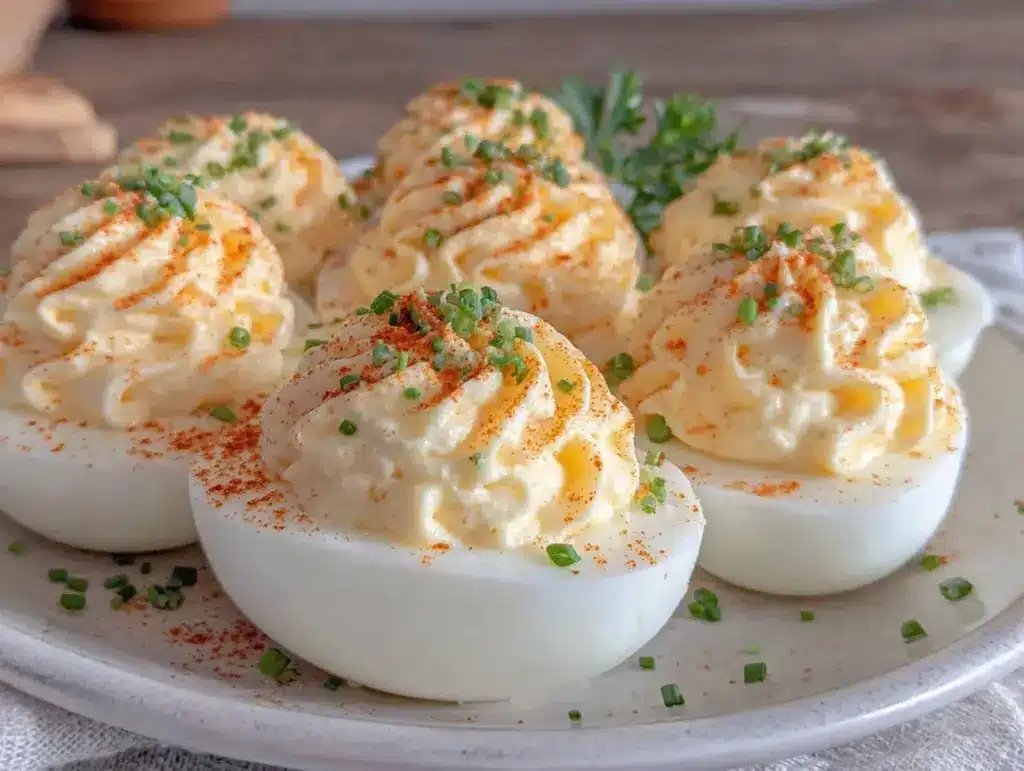 creamy classic deviled eggs recipe - featured image