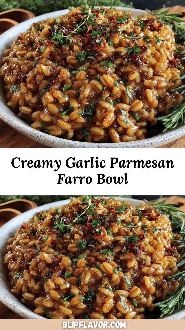 creamy garlic parmesan farro bowl recipe