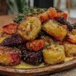 crispy honey roasted root vegetables - featured image
