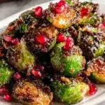 crispy pomegranate-hazelnut roasted Brussels sprouts - featured image