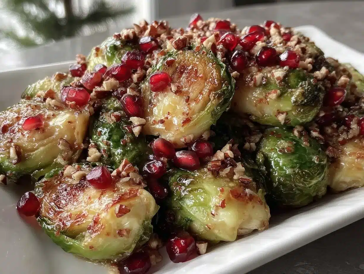 crispy pomegranate-hazelnut roasted Brussels sprouts preparation steps