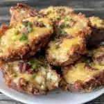 crispy potato skins loaded with cheddar and bacon - featured image