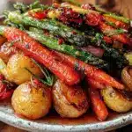 crispy roasted spring vegetables recipe - featured image