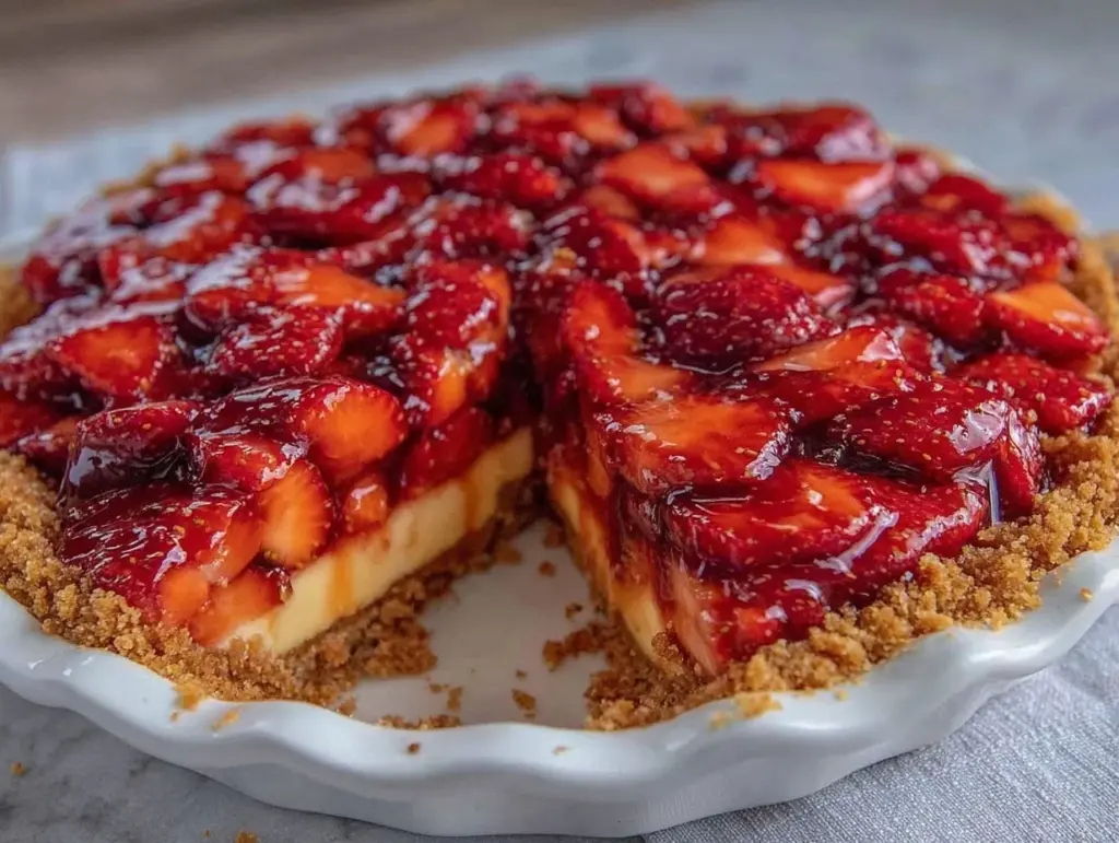 fresh strawberry pie with graham crust - featured image