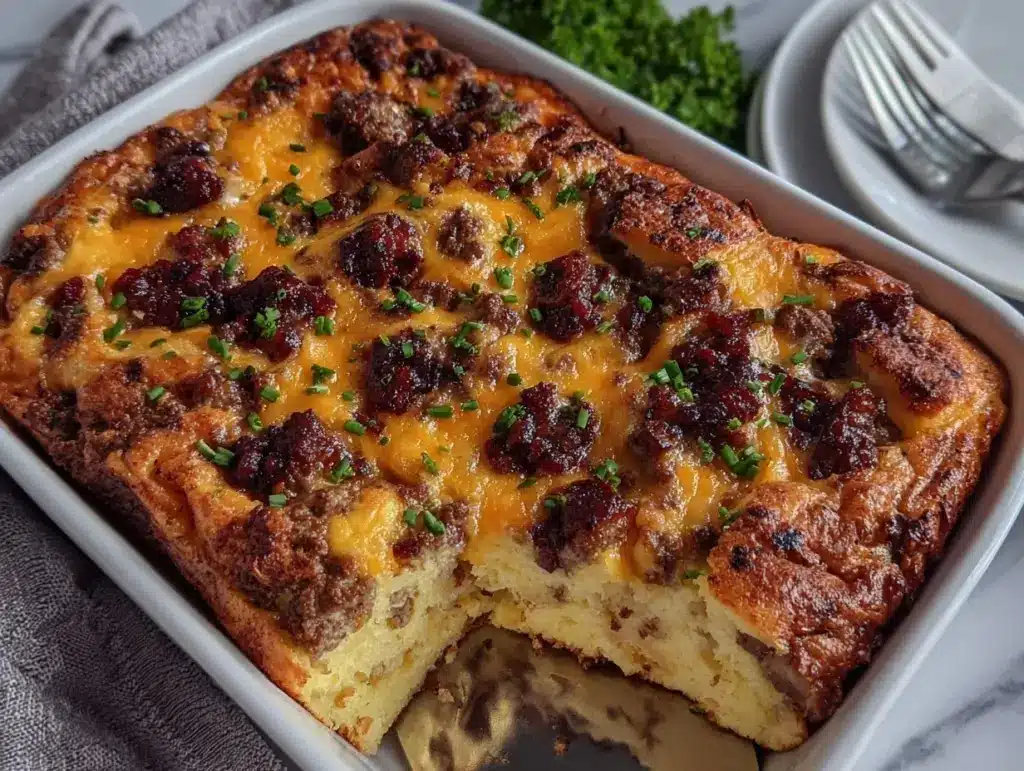 overnight breakfast casserole with sausage - featured image
