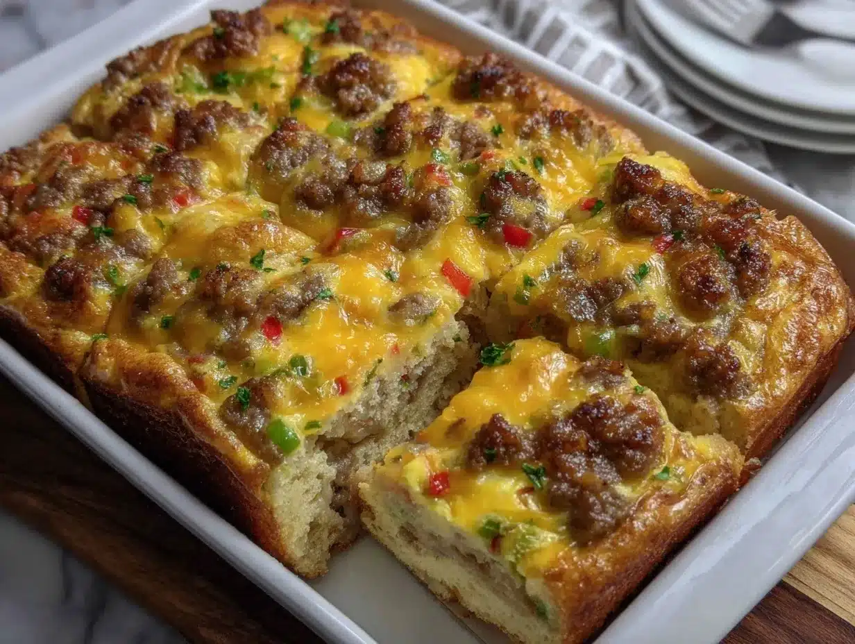 overnight breakfast casserole with sausage preparation steps
