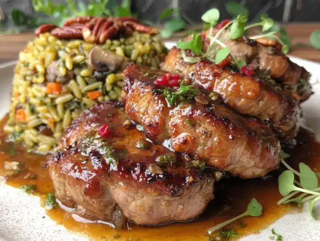 pork tenderloins with wild rice and mushrooms - featured image
