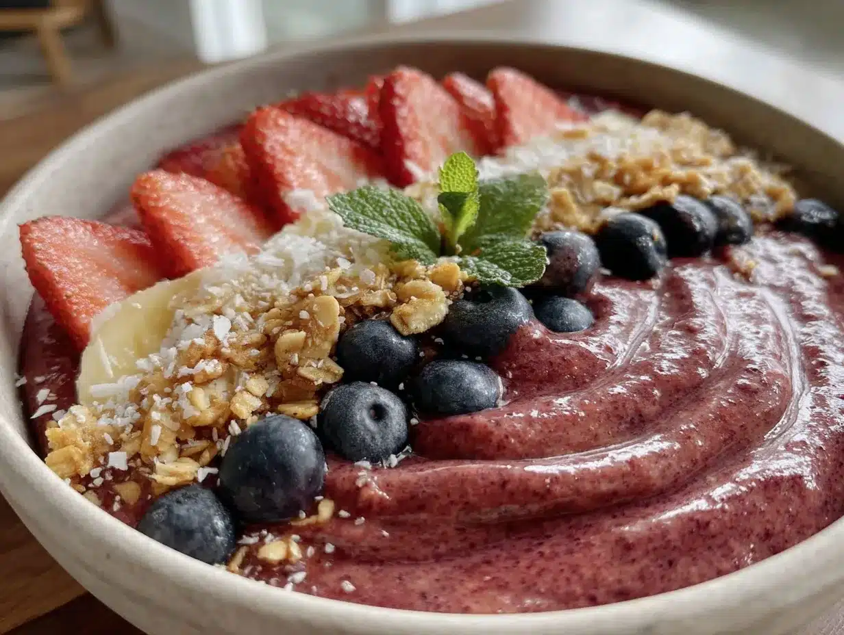 strawberry acai smoothie bowl preparation steps