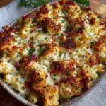 creamy chicken alfredo pasta bake - featured image