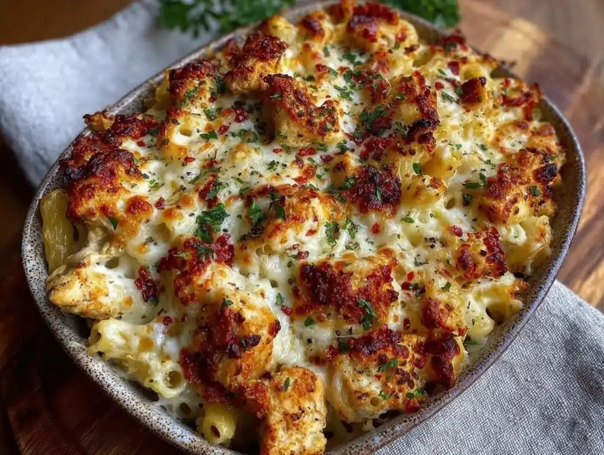 creamy chicken alfredo pasta bake preparation steps