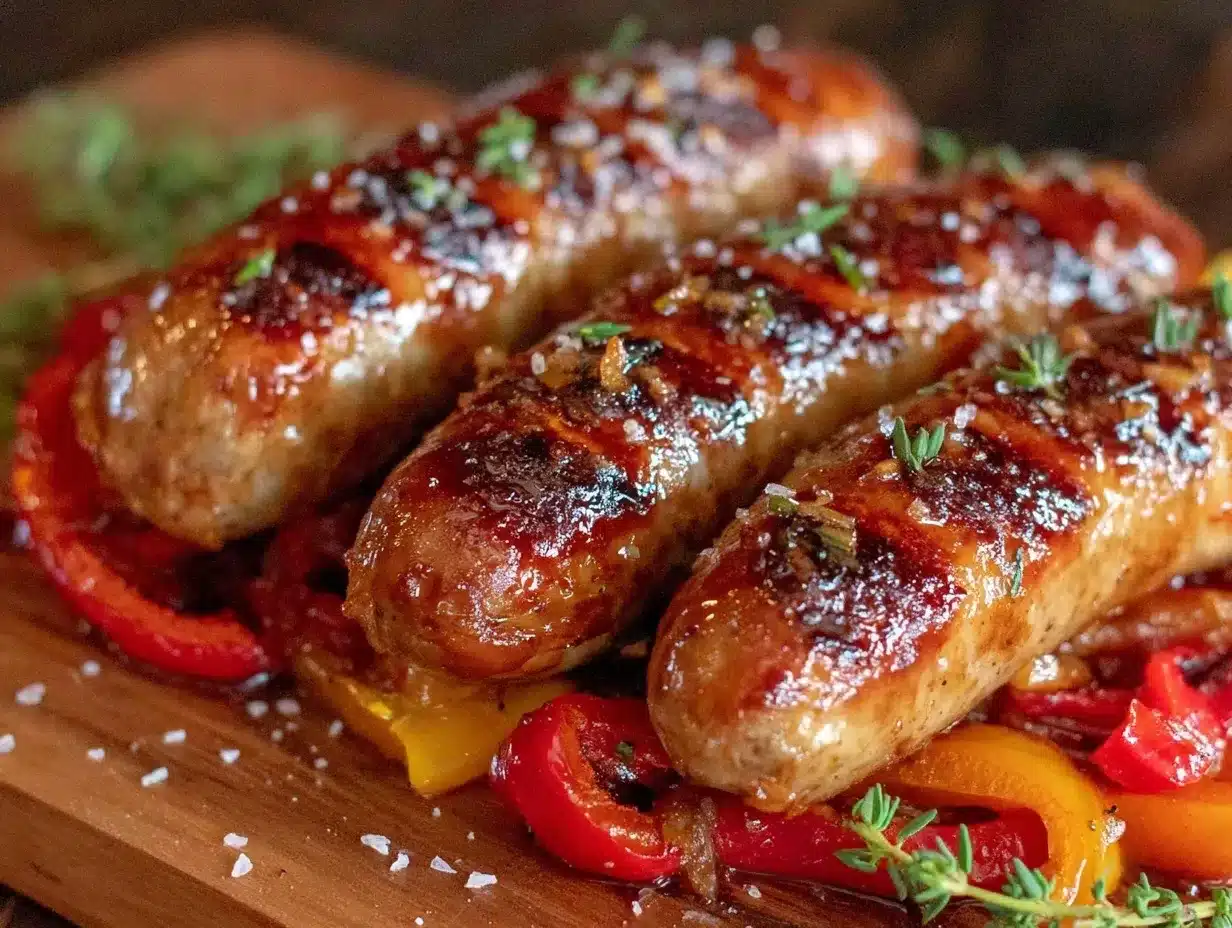 juicy grilled bratwurst with peppers preparation steps