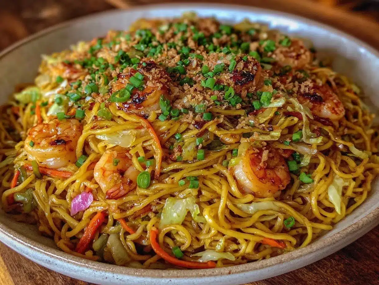 pancit noodles with chicken and shrimp preparation steps