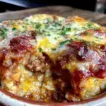 cozy cheesy beef and rice casserole - featured image