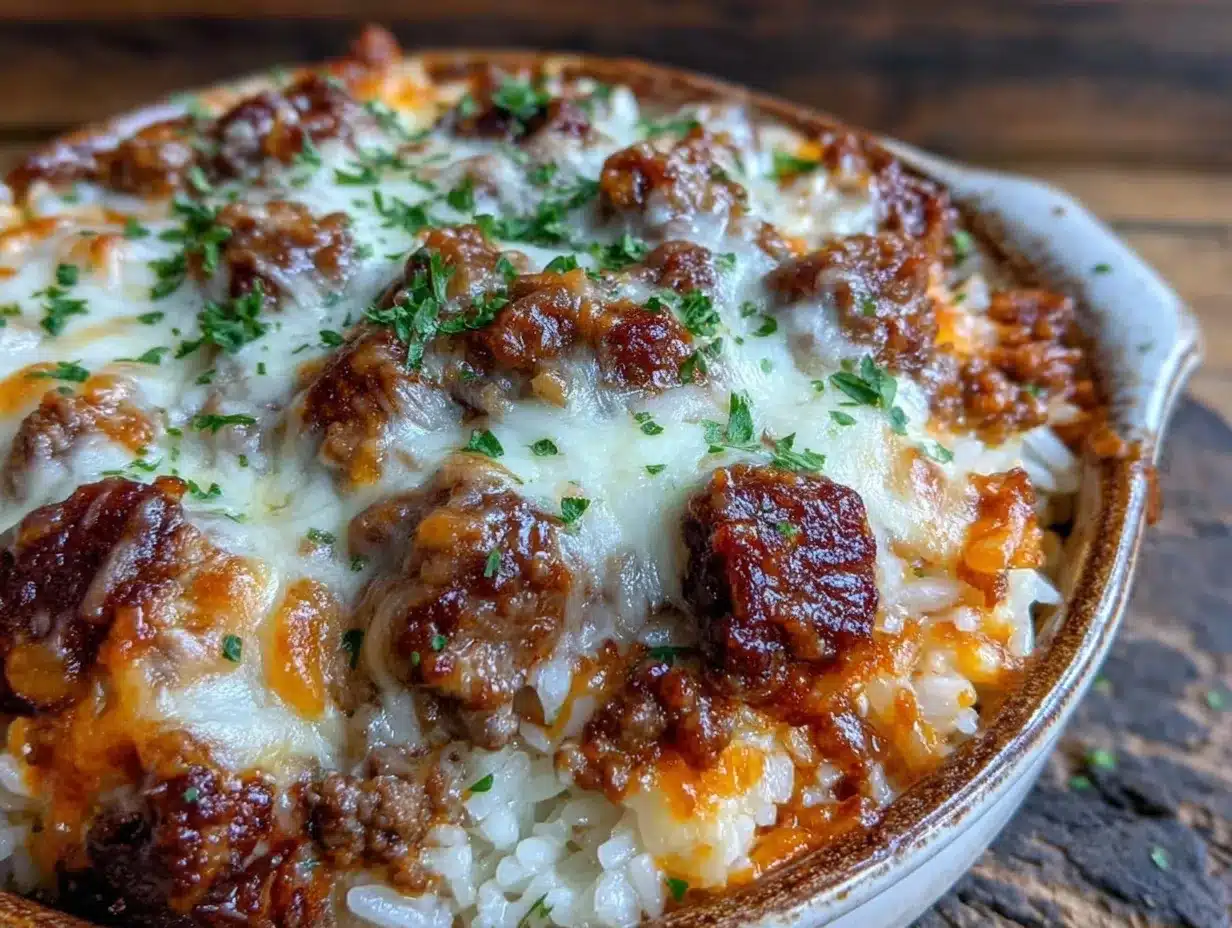 cozy cheesy beef and rice casserole preparation steps