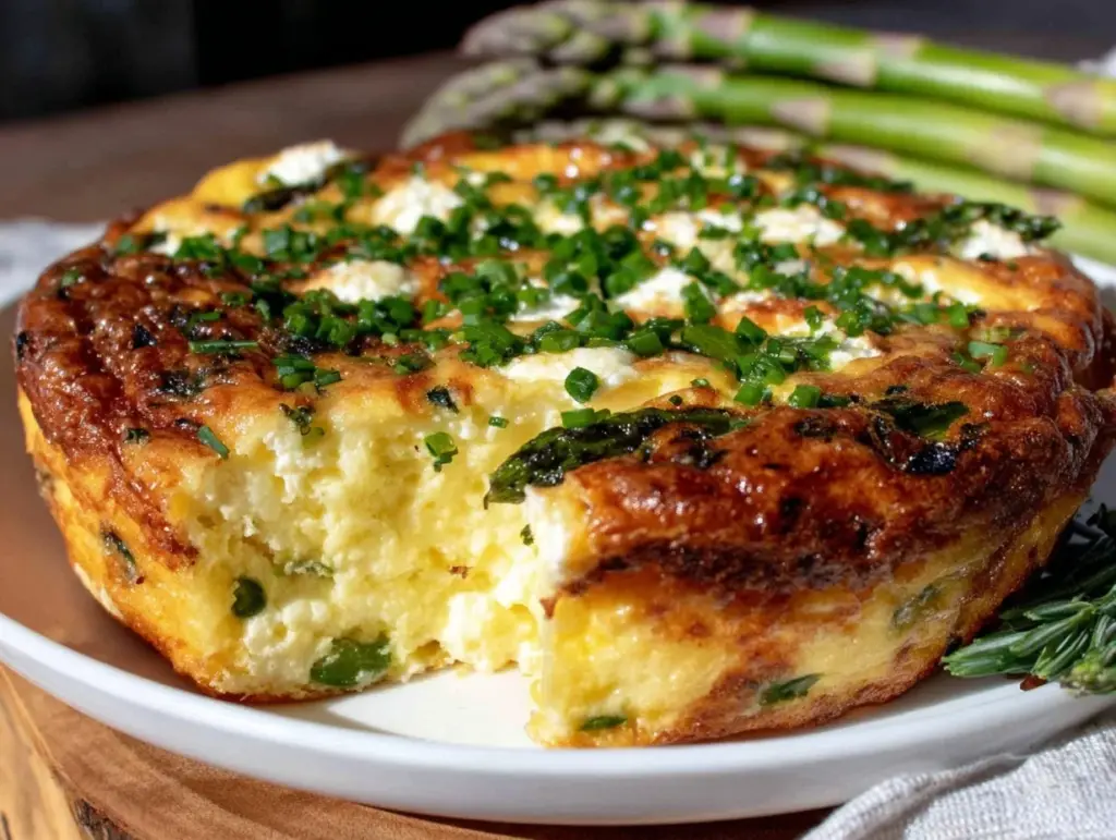creamy asparagus and goat cheese frittata - featured image