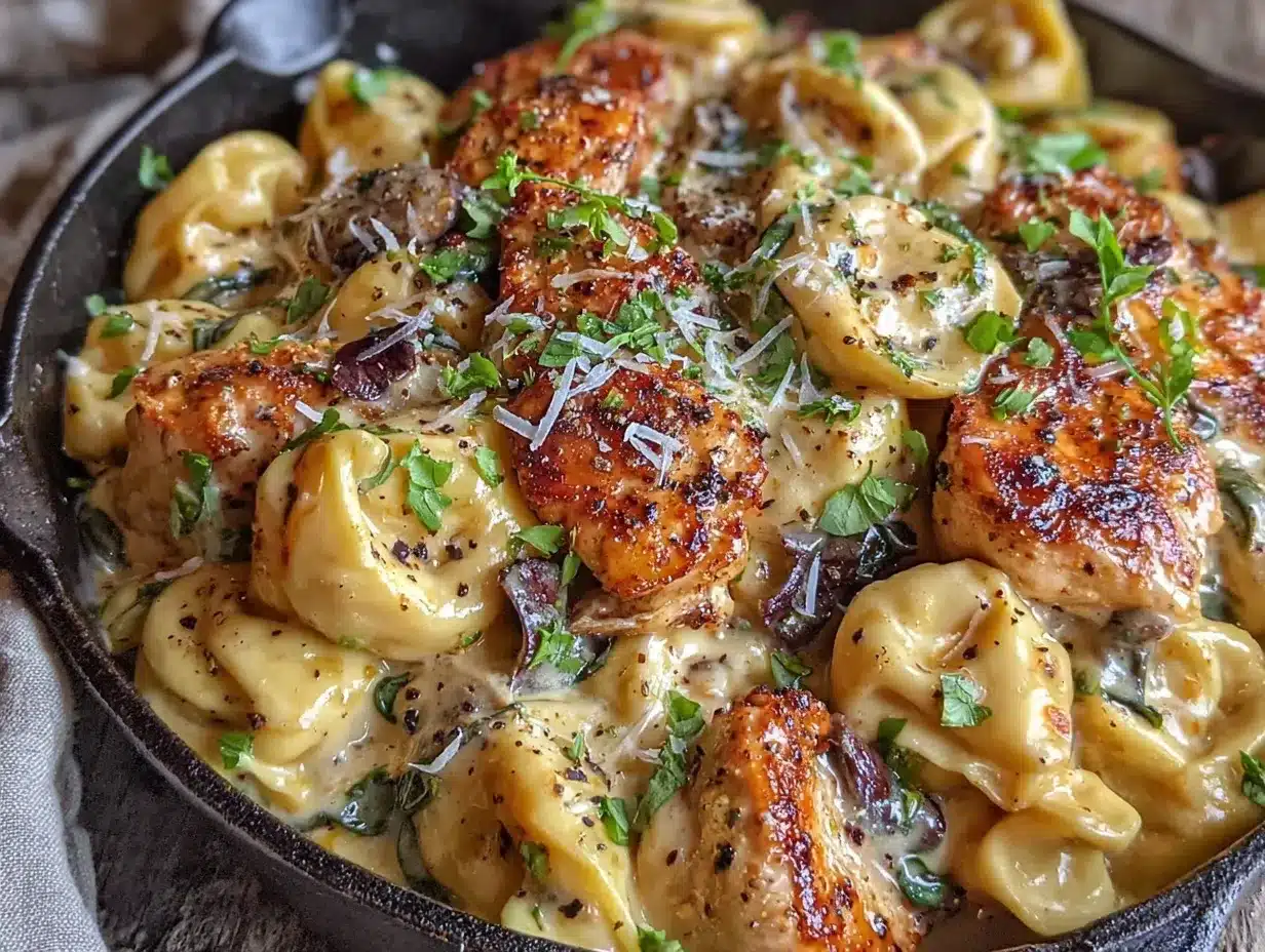 Creamy Chicken Alfredo Tortellini Skillet preparation steps