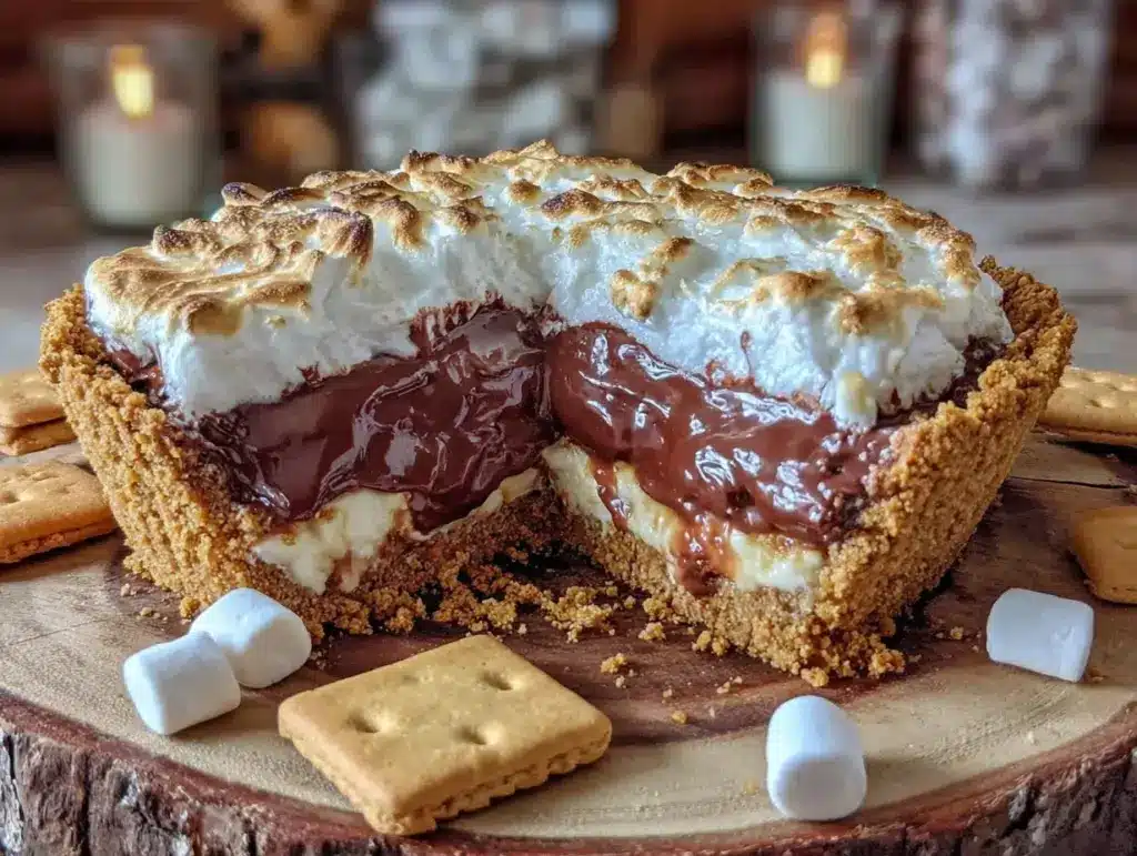 creamy frozen s’mores pie - featured image