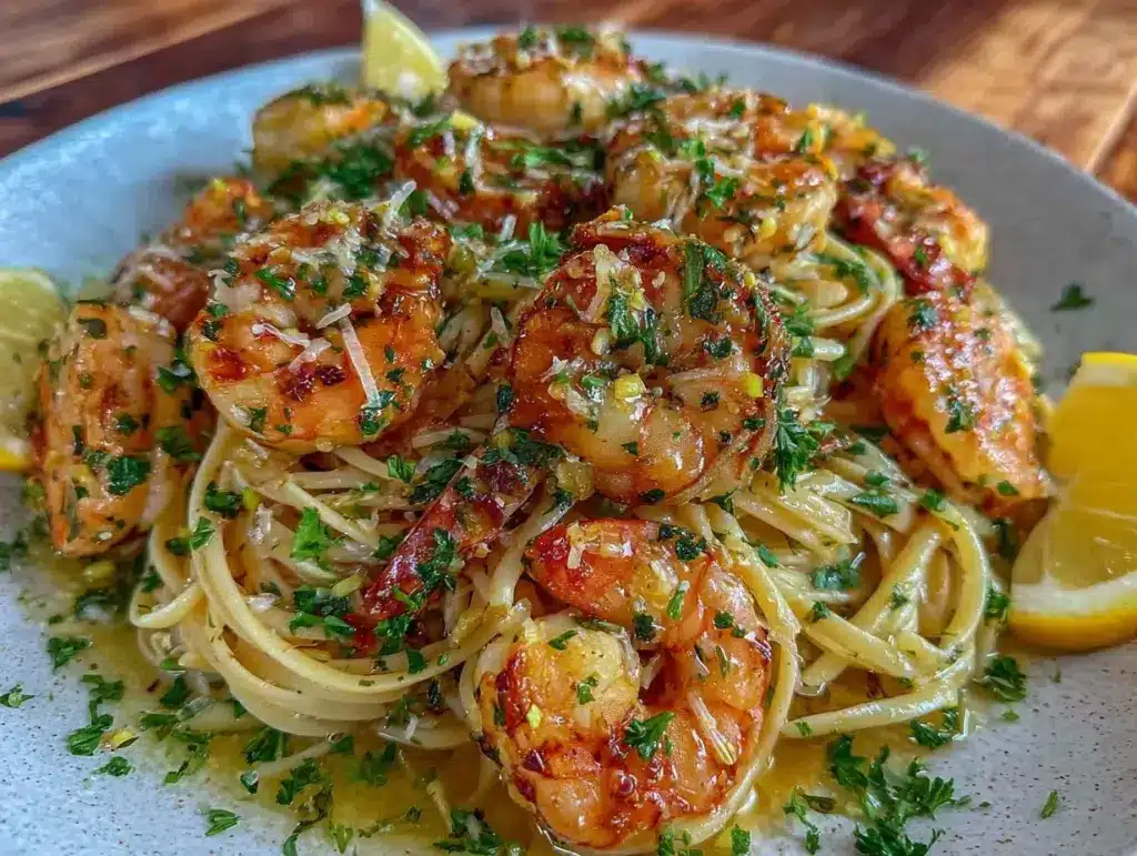 creamy garlic butter shrimp pasta - featured image