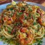 creamy garlic butter shrimp pasta - featured image