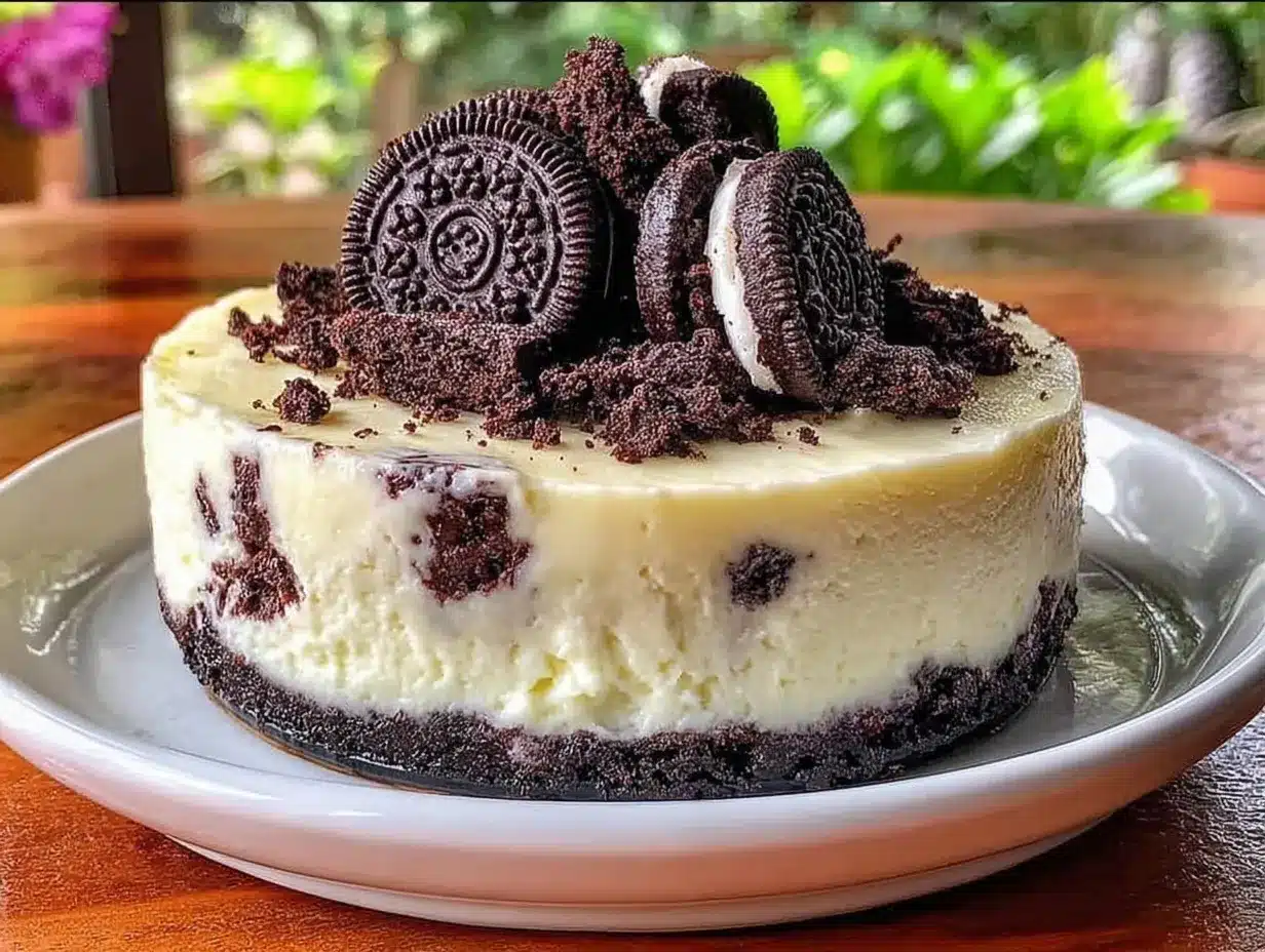 creamy no-bake cheesecake with Oreo crust preparation steps