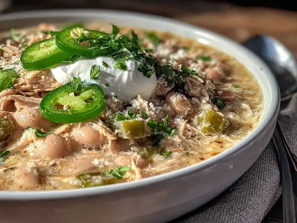 creamy slow cooker white chicken chili - featured image