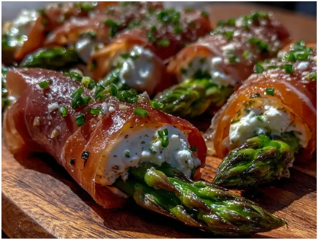 crispy asparagus prosciutto pinwheels - featured image