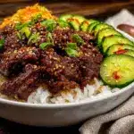 easy korean beef rice bowls - featured image