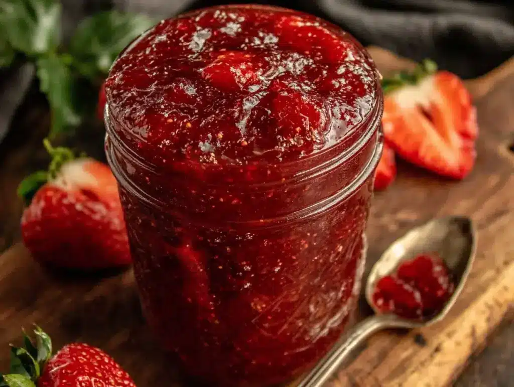 easy no cook strawberry freezer jam - featured image